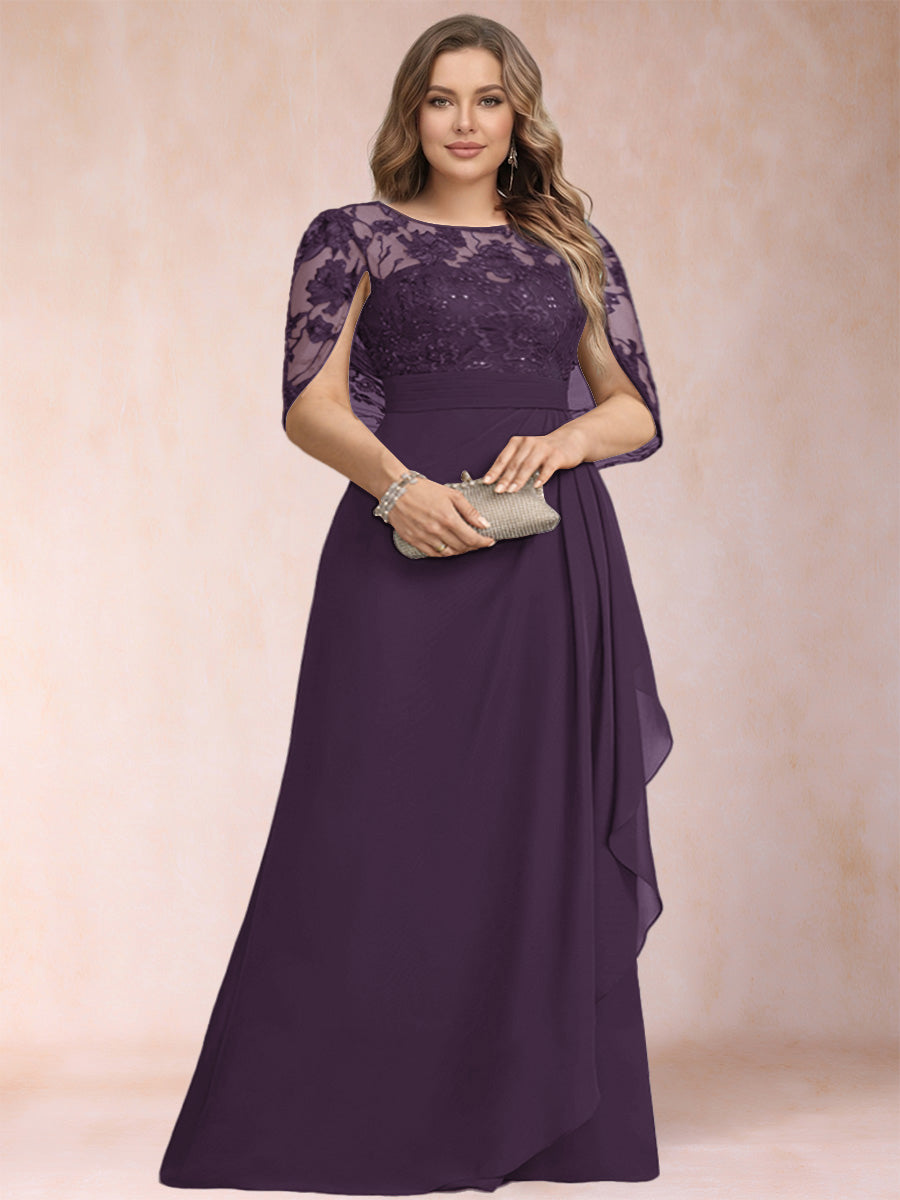 A-Line/Princess Scoop Chiffon Plus Size Mother of the Bride Dresses with Appliques &amp; Ruffles