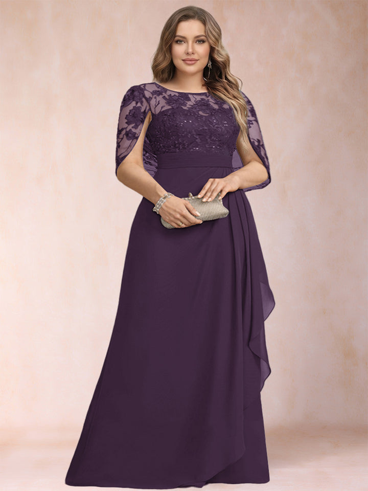 A-Line/Princess Scoop Chiffon Plus Size Mother of the Bride Dresses with Appliques &amp; Ruffles