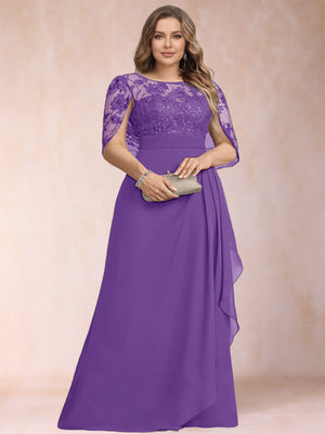 A-Line/Princess Scoop Chiffon Plus Size Mother of the Bride Dresses with Appliques & Ruffles