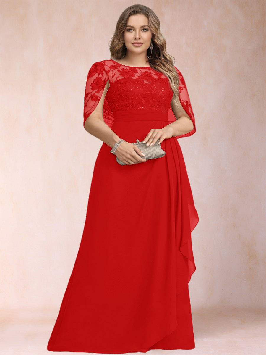 A-Line/Princess Scoop Chiffon Plus Size Mother of the Bride Dresses with Appliques &amp; Ruffles