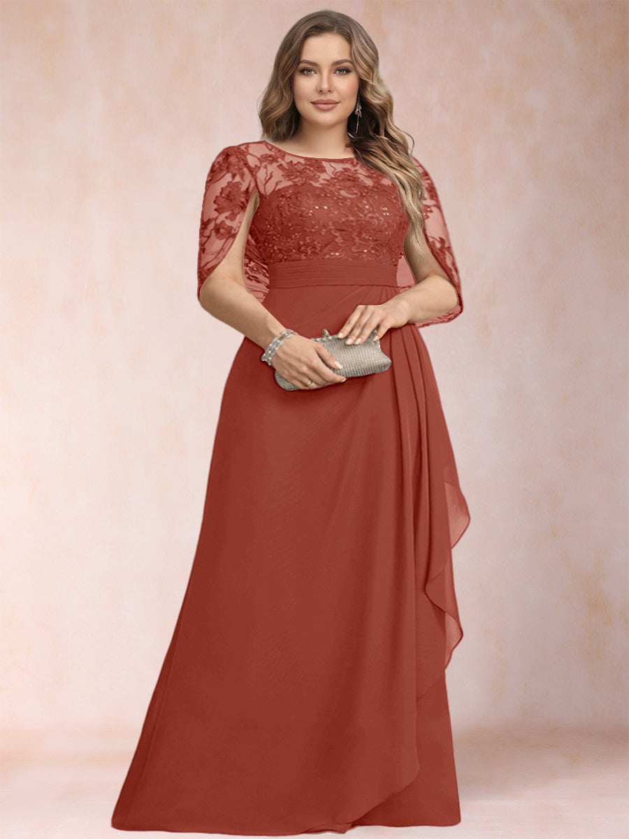 A-Line/Princess Scoop Chiffon Plus Size Mother of the Bride Dresses with Appliques &amp; Ruffles