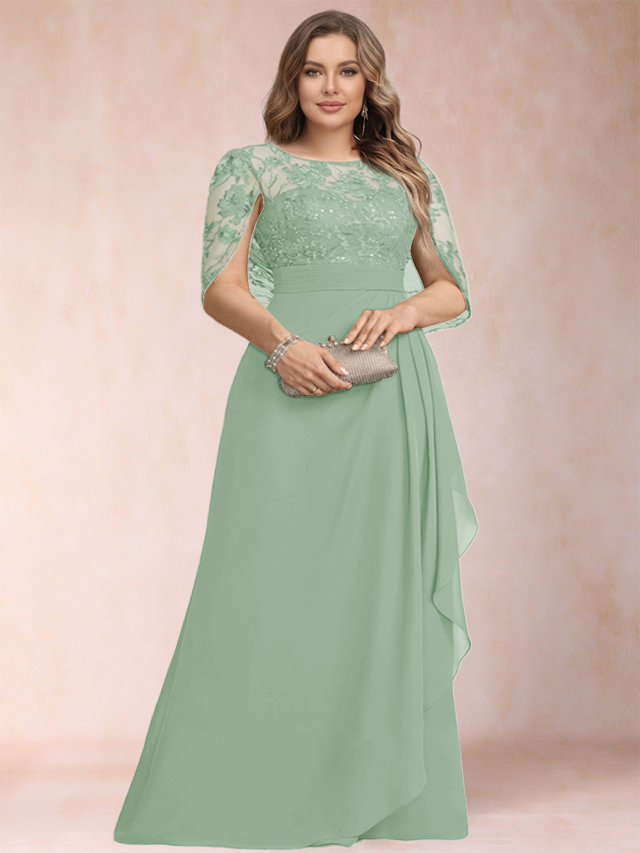 A-Line/Princess Scoop Chiffon Plus Size Mother of the Bride Dresses with Appliques &amp; Ruffles