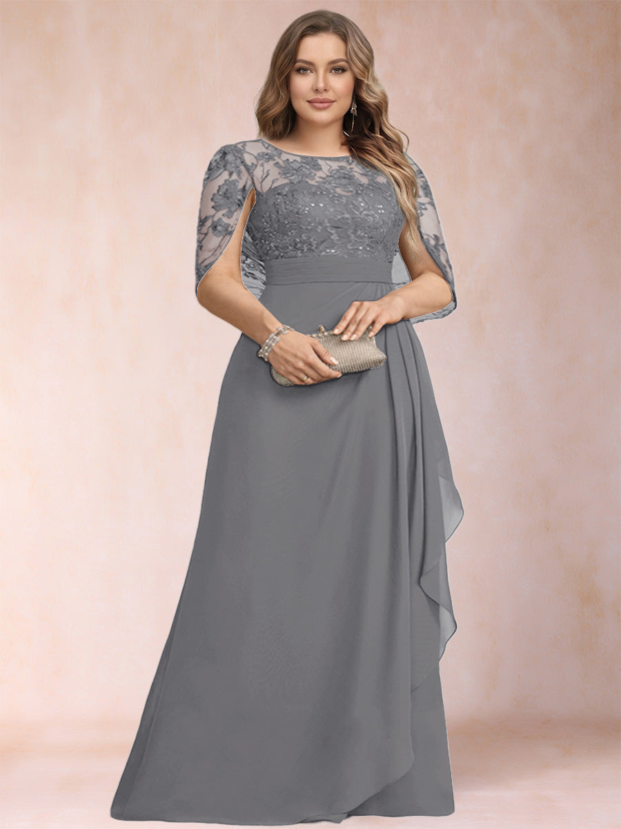 A-Line/Princess Scoop Chiffon Plus Size Mother of the Bride Dresses with Appliques &amp; Ruffles