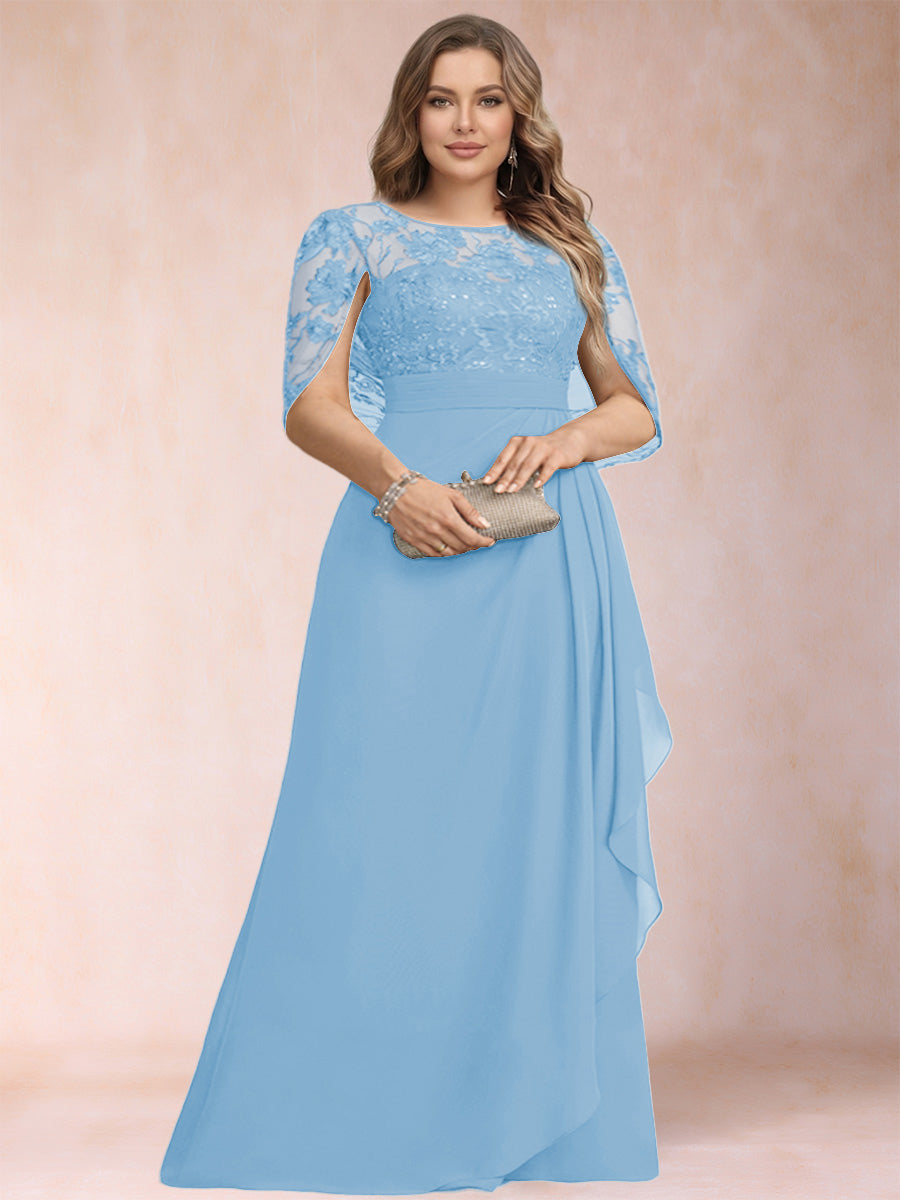 A-Line/Princess Scoop Chiffon Plus Size Mother of the Bride Dresses with Appliques &amp; Ruffles