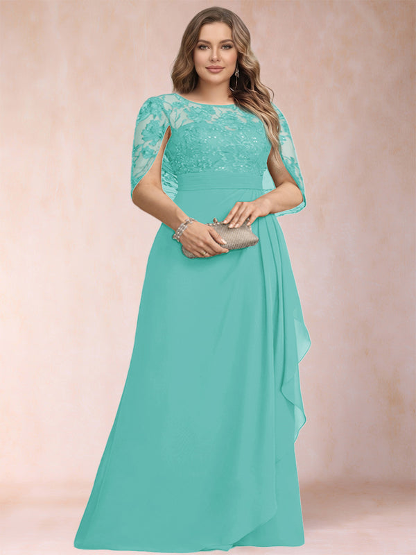 A-Line/Princess Scoop Chiffon Plus Size Mother of the Bride Dresses with Appliques & Ruffles
