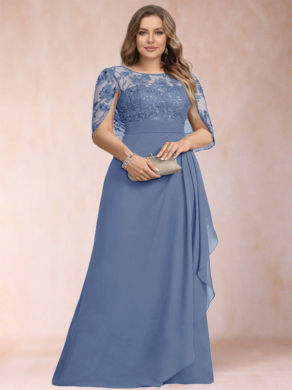 A-Line/Princess Scoop Chiffon Plus Size Mother of the Bride Dresses with Appliques & Ruffles