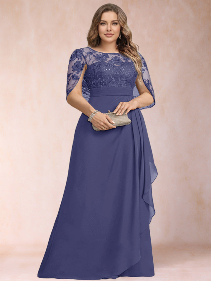 A-Line/Princess Scoop Chiffon Plus Size Mother of the Bride Dresses with Appliques &amp; Ruffles