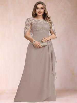 A-Line/Princess Scoop Chiffon Plus Size Mother of the Bride Dresses with Appliques & Ruffles