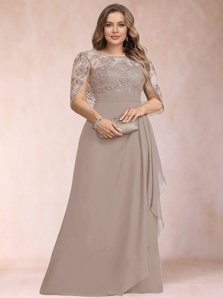 A-Line/Princess Scoop Chiffon Plus Size Mother of the Bride Dresses with Appliques &amp; Ruffles