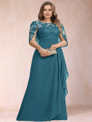A-Line/Princess Scoop Chiffon Plus Size Mother of the Bride Dresses with Appliques & Ruffles