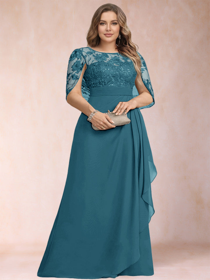 A-Line/Princess Scoop Chiffon Plus Size Mother of the Bride Dresses with Appliques &amp; Ruffles