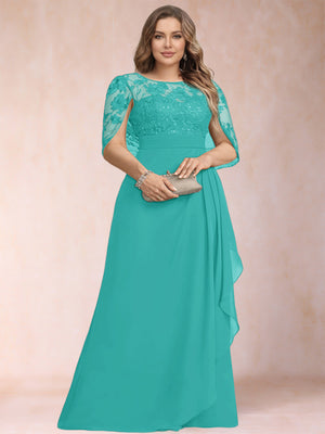 A-Line/Princess Scoop Chiffon Plus Size Mother of the Bride Dresses with Appliques & Ruffles