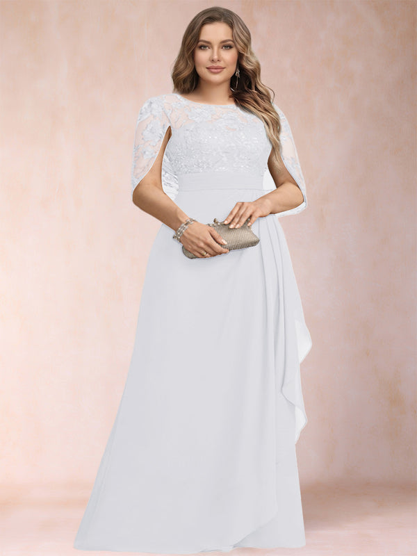 A-Line/Princess Scoop Chiffon Plus Size Mother of the Bride Dresses with Appliques & Ruffles