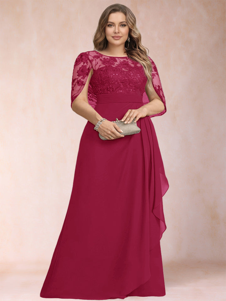 A-Line/Princess Scoop Chiffon Plus Size Mother of the Bride Dresses with Appliques &amp; Ruffles