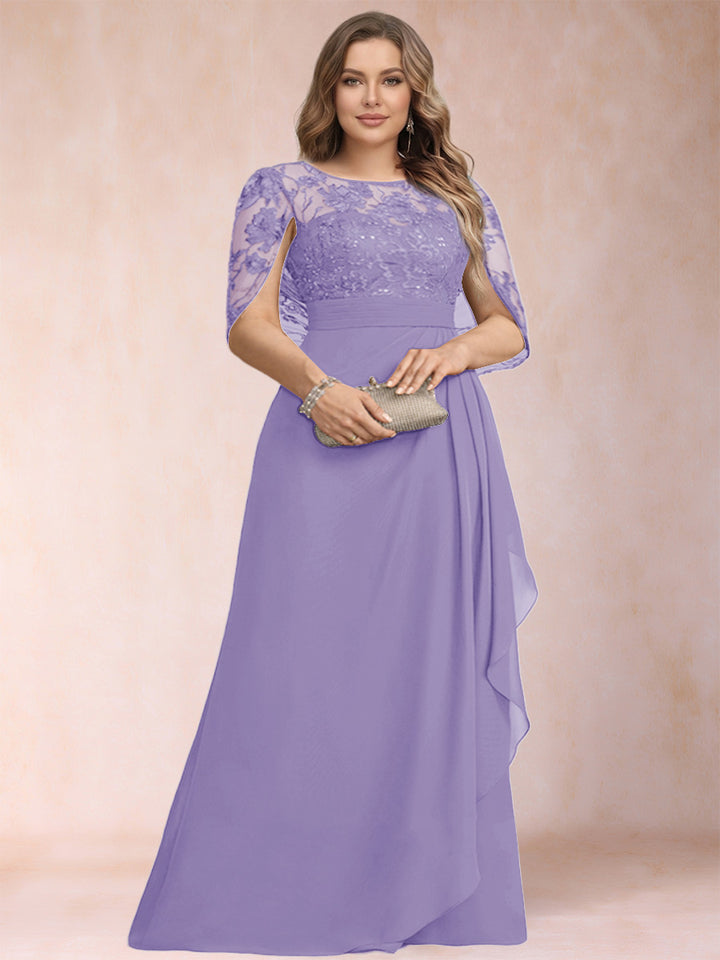 A-Line/Princess Scoop Chiffon Plus Size Mother of the Bride Dresses with Appliques &amp; Ruffles