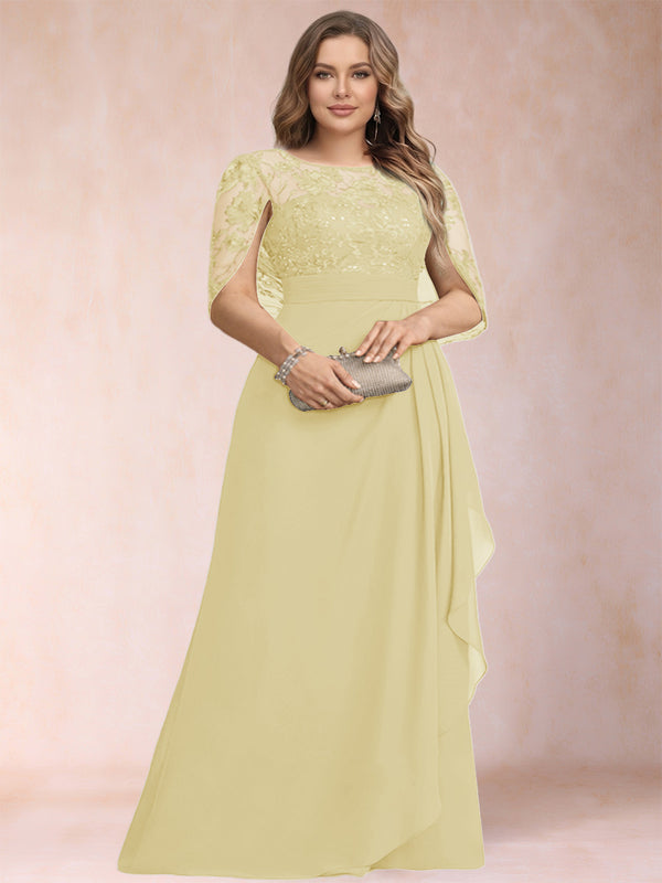 A-Line/Princess Scoop Chiffon Plus Size Mother of the Bride Dresses with Appliques & Ruffles