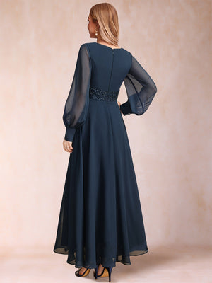 A-Line/Princess V-Neck Long Sleeves Mother of the Bride Dresses with Rhinestone & Ruffles