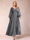 A-Line/Princess V-Neck Long Sleeves Mother of the Bride Dresses with Rhinestone & Ruffles