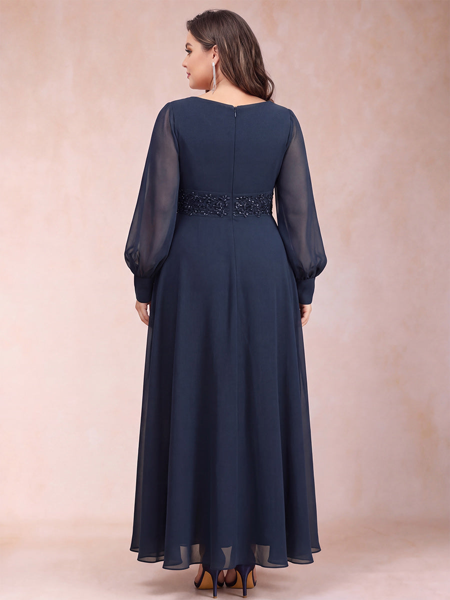 A-Line/Princess V-Neck Long Sleeves Plus Size Mother of the Bride Dresses with Rhinestone &amp; Ruffles