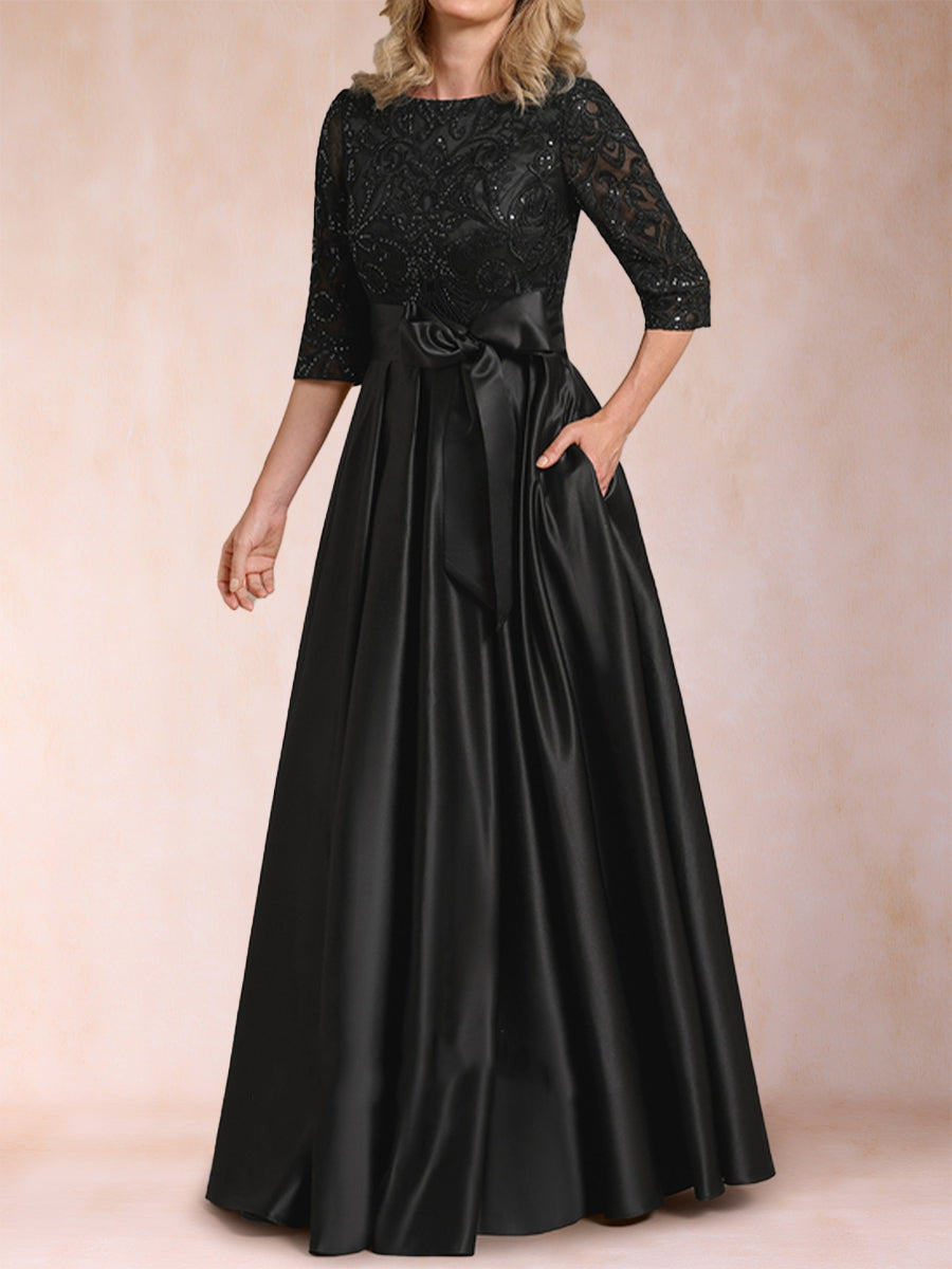 A-Line/Princess Scoop Half Sleeves Mother of the Bride Dresses with Appliques &amp; Bow