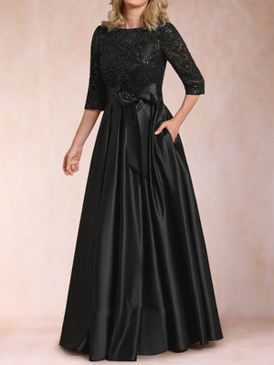 A-Line/Princess Scoop Half Sleeves Mother of the Bride Dresses with Appliques & Bow