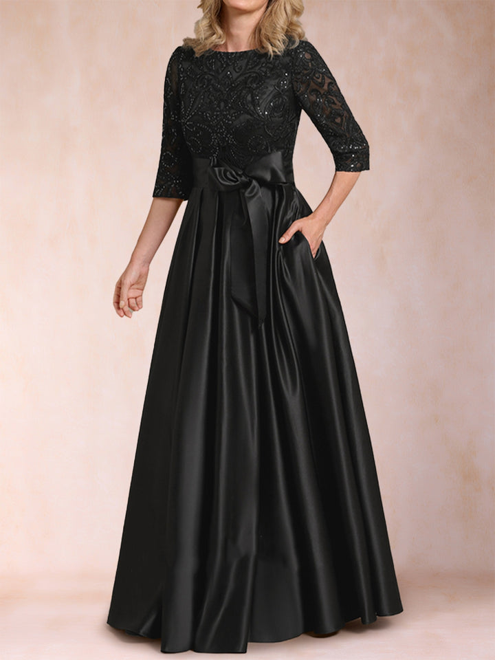 A-Line/Princess Scoop Half Sleeves Mother of the Bride Dresses with Appliques &amp; Bow