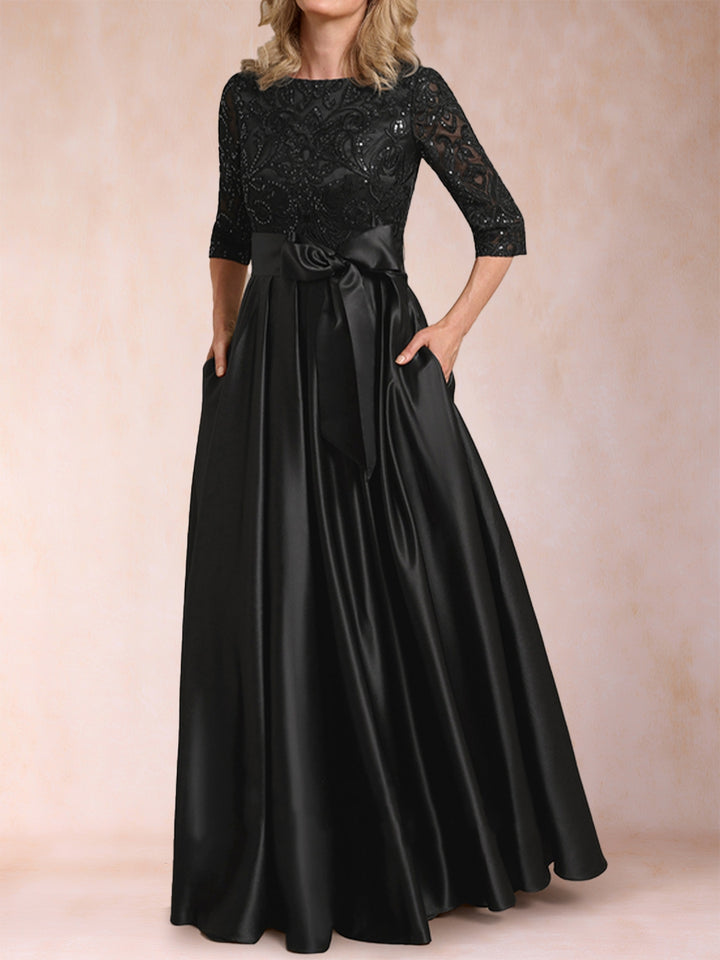 A-Line/Princess Scoop Half Sleeves Mother of the Bride Dresses with Appliques &amp; Bow