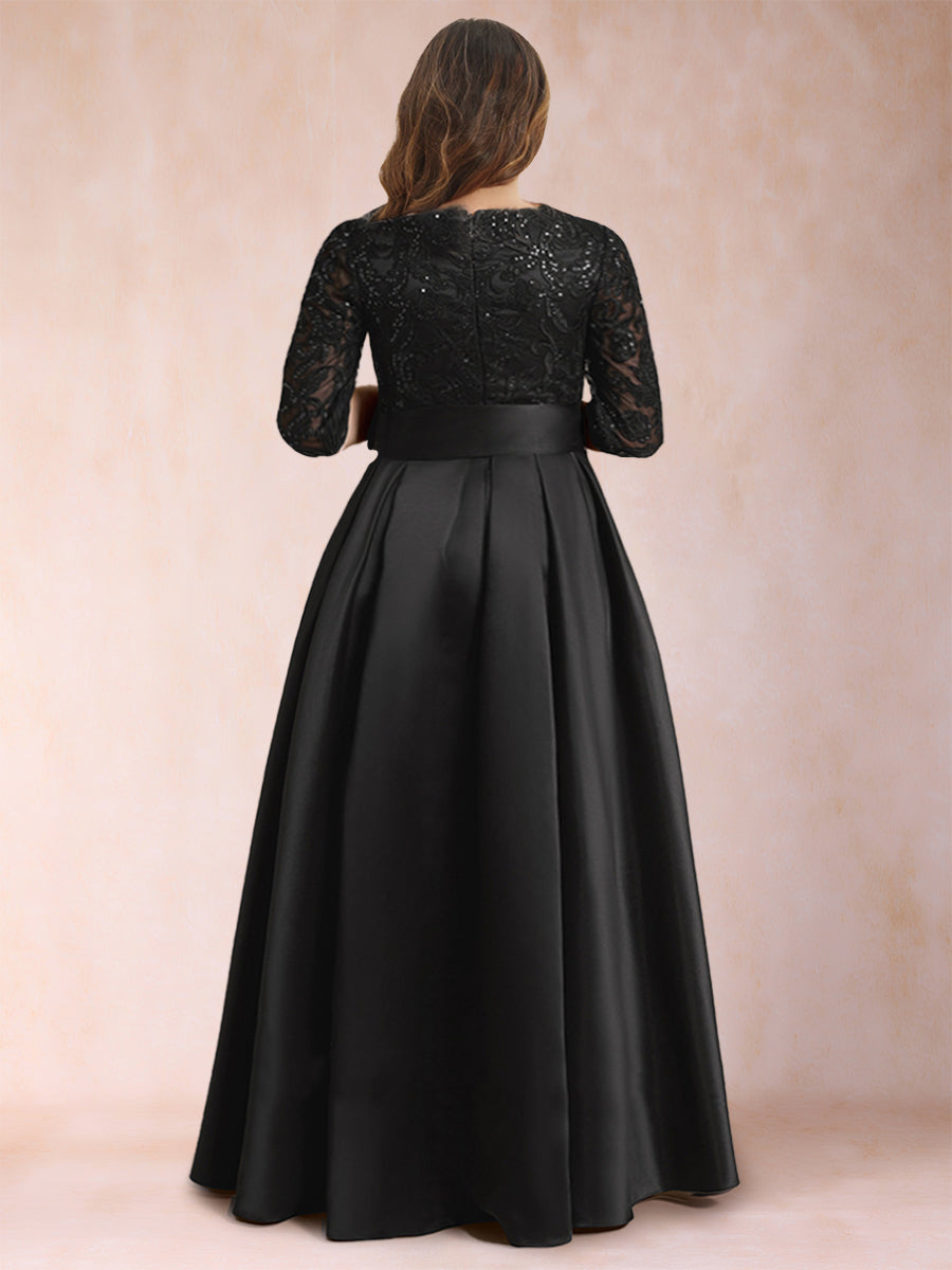 A-Line/Princess Scoop Half Sleeves Plus Size Mother of the Bride Dresses with Appliques &amp; Bow