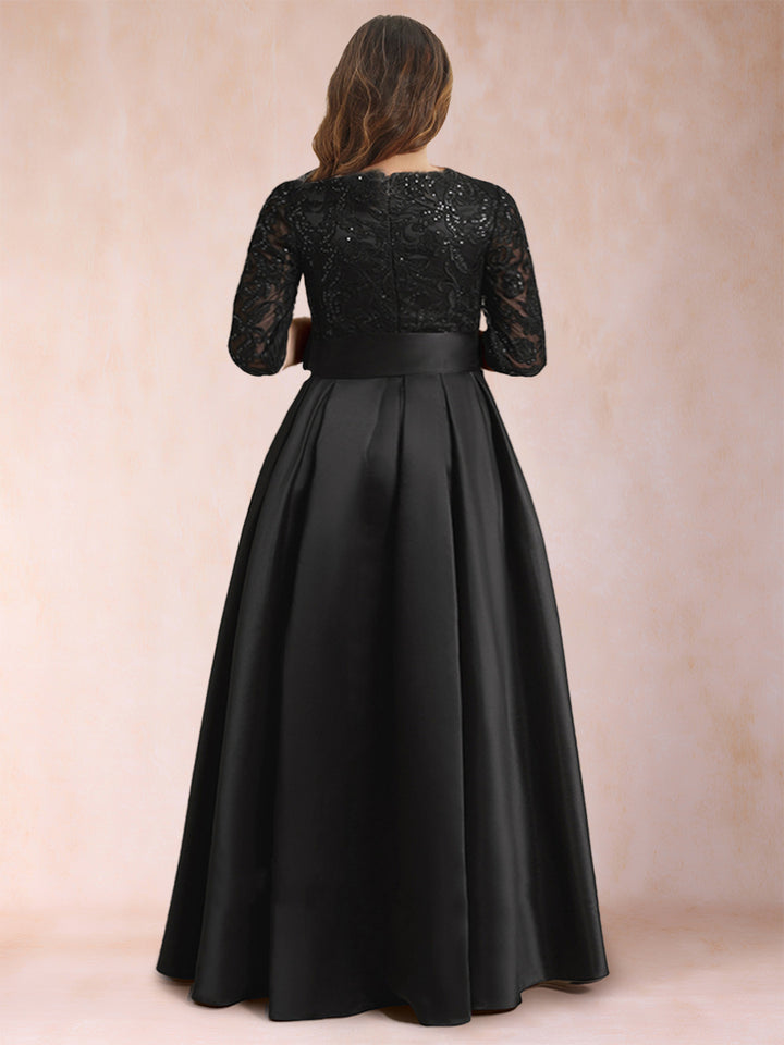 A-Line/Princess Scoop Half Sleeves Plus Size Mother of the Bride Dresses with Appliques &amp; Bow
