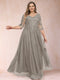 A-Line/Princess V-Neck 3/4 Sleeves Plus Size Mother of the Bride Dresses with Appliques & Sequins