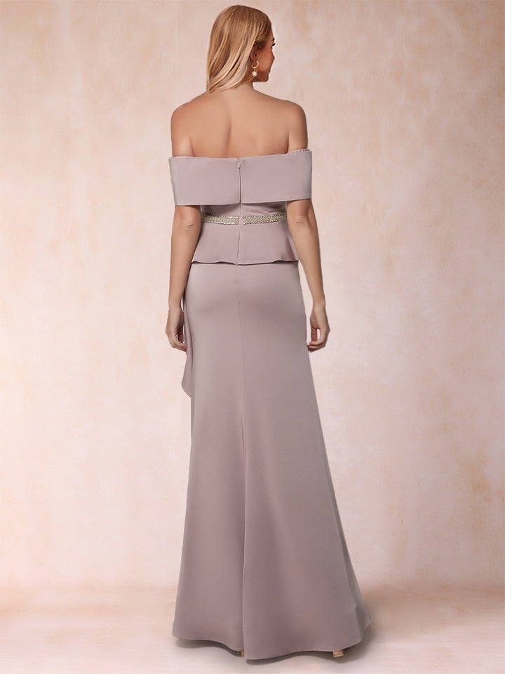 Sheath/Column Off-the-Shoulder Mother of the Bride Dresses with Rhinestone &amp; Ruffles