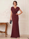 Trumpet/Mermaid V-Neck Short Sleeves Floor-Length Pleated Mother of the Bride Dresses with Rhinestone