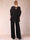 Black Chiffon Scoop Half Sleeves Jumpsuits with Ruches