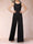 Black Chiffon Scoop Half Sleeves Jumpsuits with Ruches