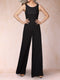 Black Chiffon Scoop Half Sleeves Jumpsuits with Ruches