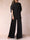 Black Chiffon Scoop Half Sleeves Jumpsuits with Ruches
