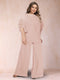 Black Chiffon Scoop Half Sleeves 2 Pieces Plus Size Jumpsuits with Ruches
