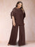 Black Chiffon Scoop Half Sleeves 2 Pieces Plus Size Pantsuits with Ruches