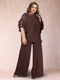 Black Chiffon Scoop Half Sleeves 2 Pieces Plus Size Jumpsuits with Ruches