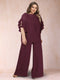 Black Chiffon Scoop Half Sleeves 2 Pieces Plus Size Jumpsuits with Ruches