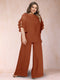 Black Chiffon Scoop Half Sleeves 2 Pieces Plus Size Jumpsuits with Ruches