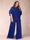 Black Chiffon Scoop Half Sleeves 2 Pieces Plus Size Jumpsuits with Ruches