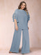 Black Chiffon Scoop Half Sleeves 2 Pieces Plus Size Jumpsuits with Ruches