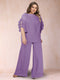 Black Chiffon Scoop Half Sleeves 2 Pieces Plus Size Jumpsuits with Ruches