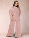Black Chiffon Scoop Half Sleeves 2 Pieces Plus Size Jumpsuits with Ruches