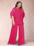 Black Chiffon Scoop Half Sleeves 2 Pieces Plus Size Pantsuits with Ruches