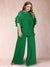 Black Chiffon Scoop Half Sleeves 2 Pieces Plus Size Pantsuits with Ruches