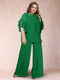 Black Chiffon Scoop Half Sleeves 2 Pieces Plus Size Jumpsuits with Ruches