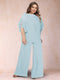 Black Chiffon Scoop Half Sleeves 2 Pieces Plus Size Jumpsuits with Ruches