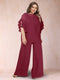 Black Chiffon Scoop Half Sleeves 2 Pieces Plus Size Jumpsuits with Ruches